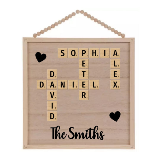 Custom Family Name Scrabble Wall Art | Personalized Crossword Name Sign