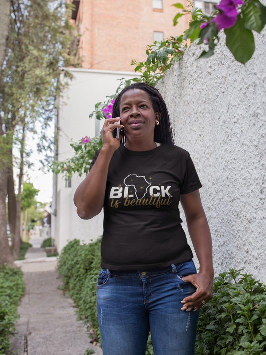 Black Is Beautiful Shirt – Africa Shaped Graphic Tee for Women | Cultural Pride & Empowerment T-Shirt