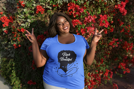 Black Is Beautiful Shirt – Girl Sitting with Afro Graphic Tee for Women | Empowering Melanin Queen T-Shirt