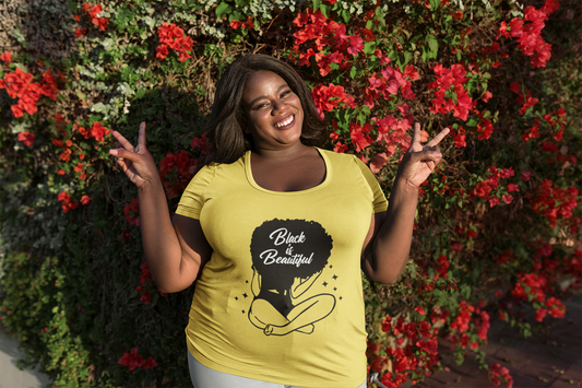 Black Is Beautiful Shirt – Girl Sitting with Afro Graphic Tee for Women | Empowering Melanin Queen T-Shirt
