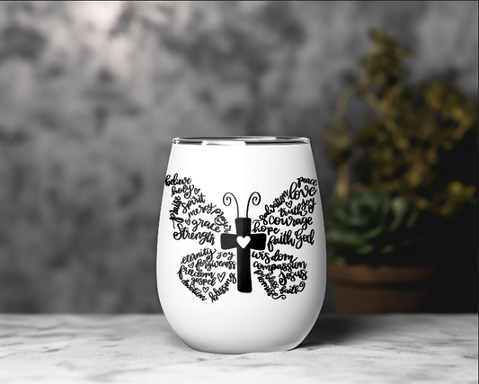 Butterfly Cross Wine Tumbler – Faith & Beauty Combined