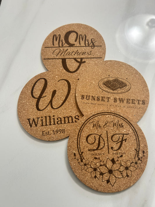 Custom Engraved Coasters – Slate, Wood or Cork - Personalized Gift