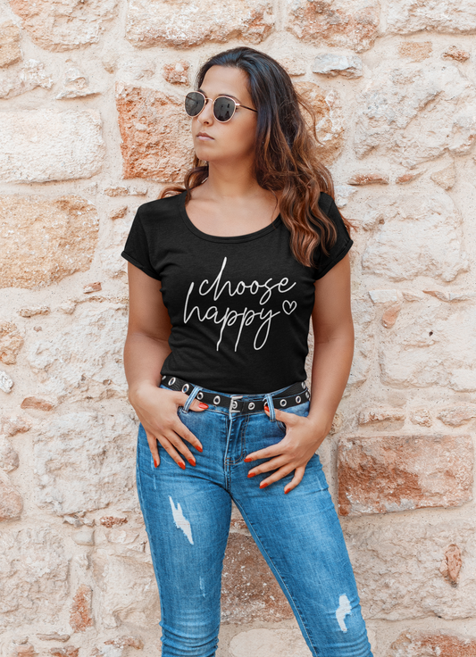 Choose Happy Shirt – Positive Vibes Graphic Tee for Women | Uplifting Inspirational T-Shirt