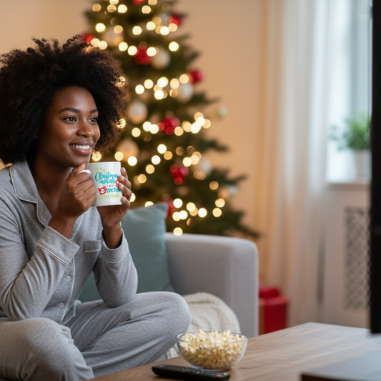 Christmas Movies & Cocoa Mug | Festive Holiday Coffee Cup | Hot Chocolate and Movie Night Mug