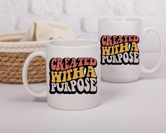 “Created with a Purpose” Retro Mug – Personalized Sublimated Ceramic Mug – 11 oz & 15 oz