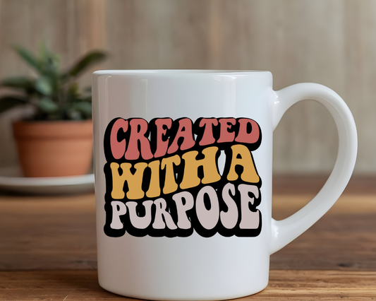“Created with a Purpose” Retro Mug – Personalized Sublimated Ceramic Mug – 11 oz & 15 oz