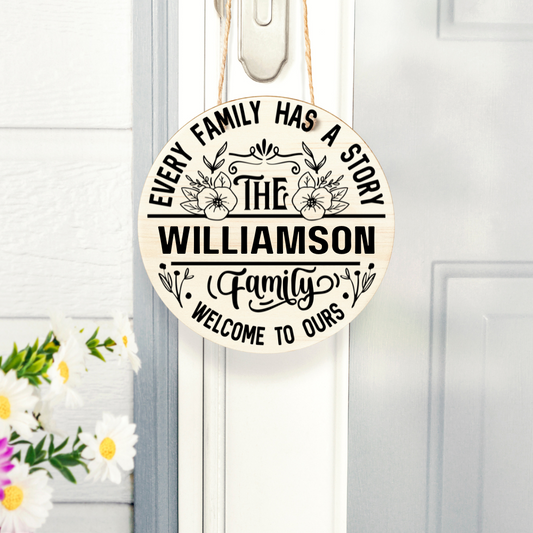Personalized Family Story Welcome Sign – Custom Last Name Door Decor