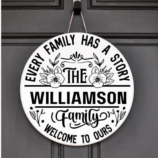 Personalized Family Story Welcome Sign – Custom Last Name Door Decor