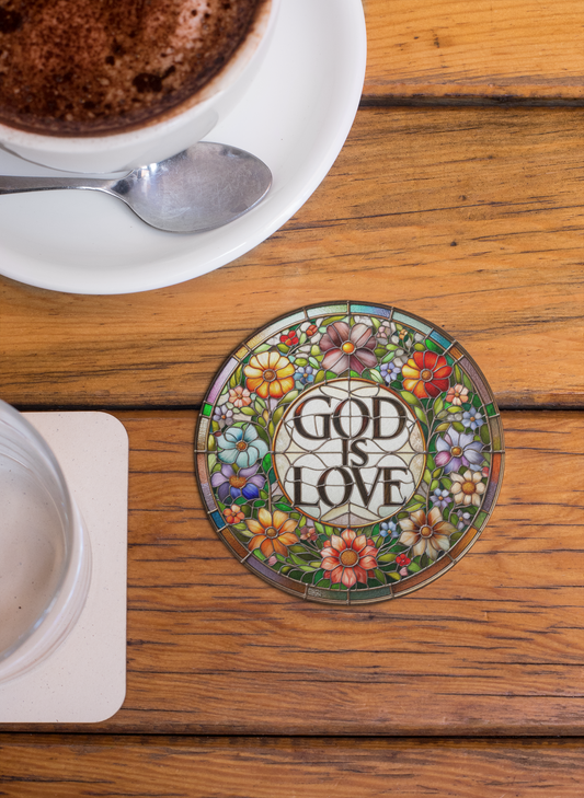 God Is Love Coaster – Religious Faith Drink Coaster | Christian Quote Home Accent