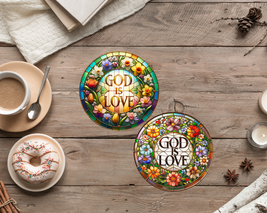 God Is Love Coaster – Religious Faith Drink Coaster | Christian Quote Home Accent