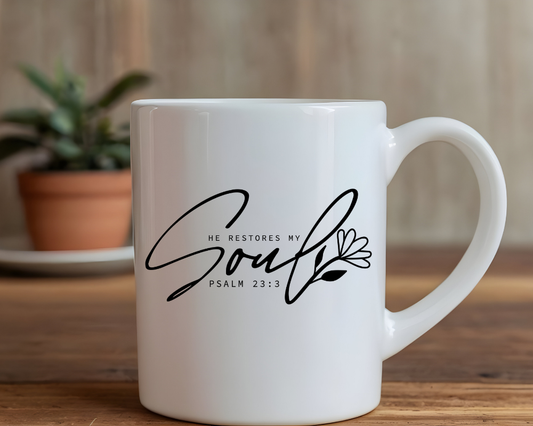 He Restores My Soul Mug – Christian Encouragement – Psalm-Inspired Faith Gift