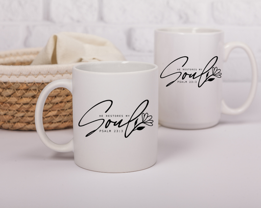 He Restores My Soul Mug – Christian Encouragement – Psalm-Inspired Faith Gift