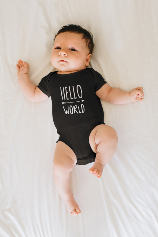 Hello World Baby Onesie – Newborn Announcement Outfit – Gender Neutral Baby Gift