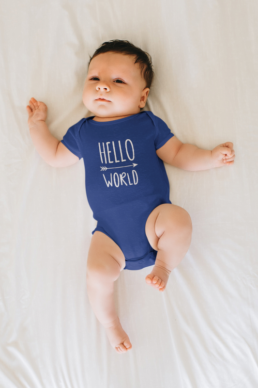 Hello World Baby Onesie – Newborn Announcement Outfit – Gender Neutral Baby Gift