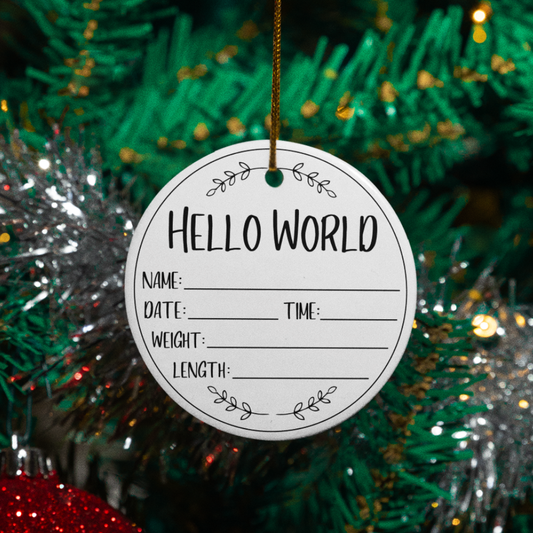 Personalized Hello World Baby Ornament | Newborn Birth Announcement Keepsake | Custom Name, Date & Stats Ornament