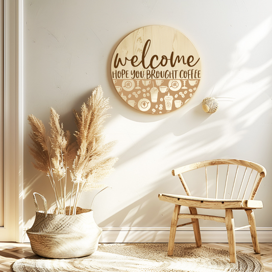 Welcome Hope You Brought Coffee Door Sign – Funny Front Door Decor for Coffee Lovers