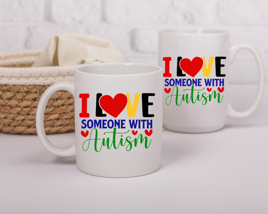 “I Love Someone with Autism” Mug – Bright Colors – Sublimated Autism Awareness Gift