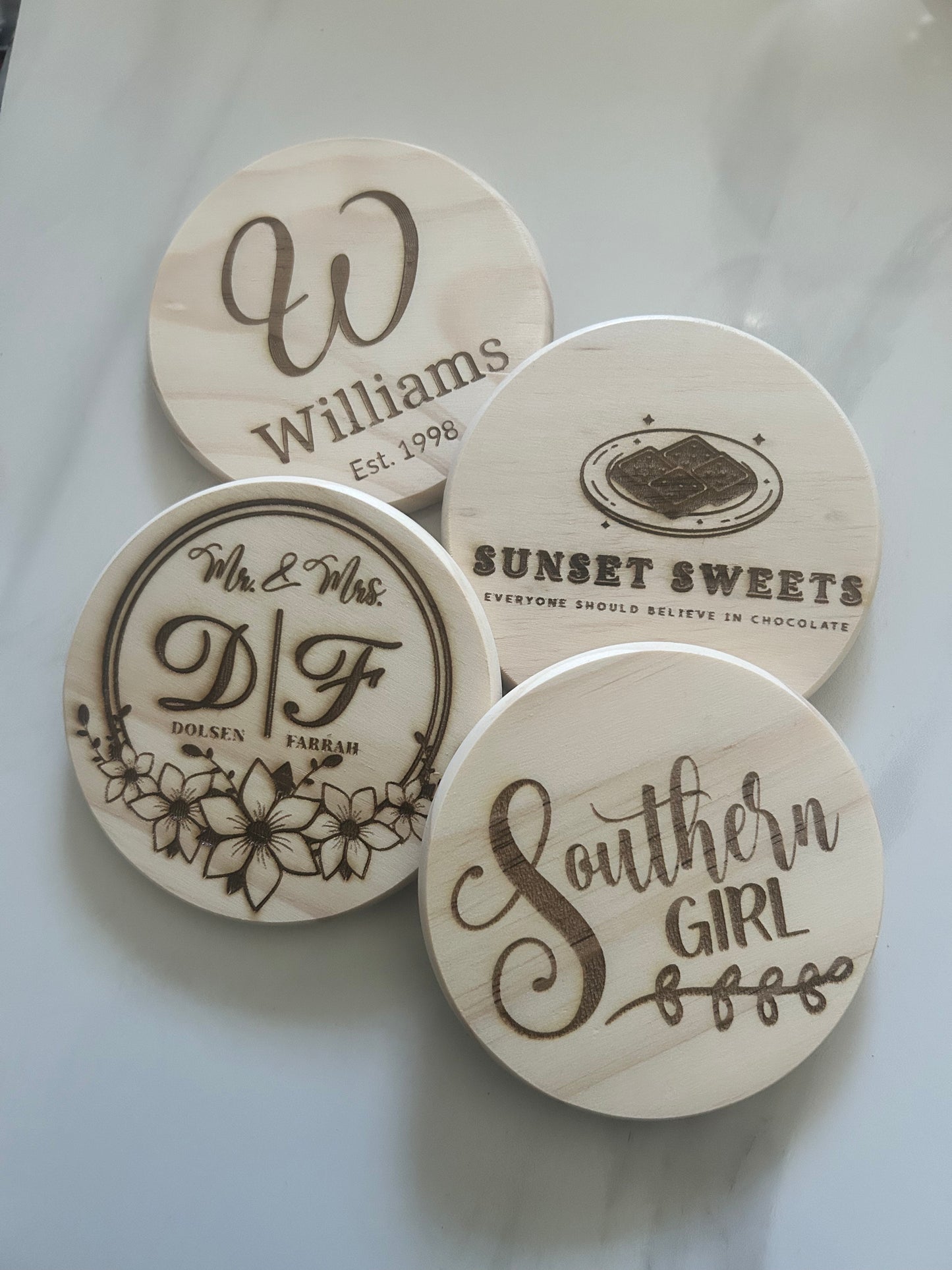 Custom Engraved Coasters – Slate, Wood or Cork - Personalized Gift