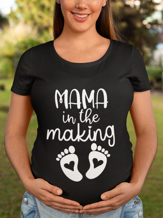 Mama in the Making Shirt – Baby Footprints with Heart – Pregnancy Announcement Tee