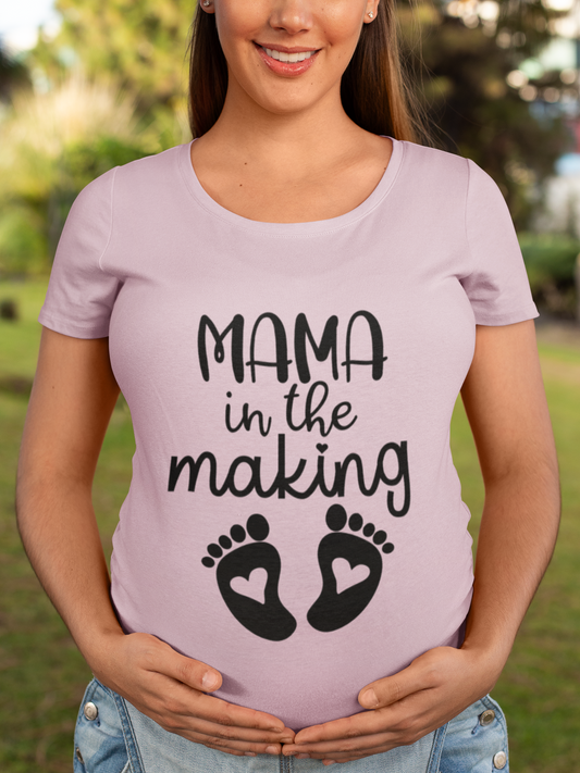 Mama in the Making Shirt – Baby Footprints with Heart – Pregnancy Announcement Tee