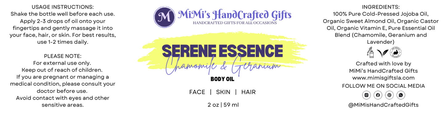 Serene Essence Body Oil – Chamomile & Geranium for Soothing Relaxation