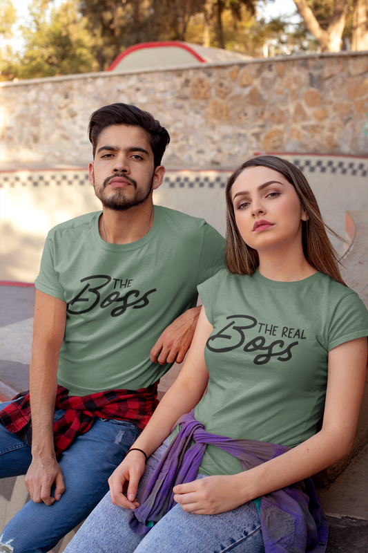 Boss & Real Boss Couples Shirts – Funny Matching Couple Tees – Relationship Humor Gift