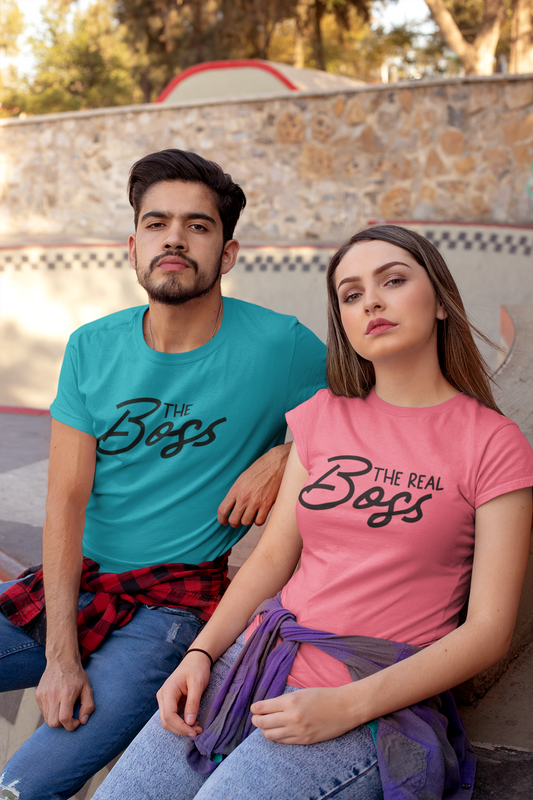 Boss & Real Boss Couples Shirts – Funny Matching Couple Tees – Relationship Humor Gift