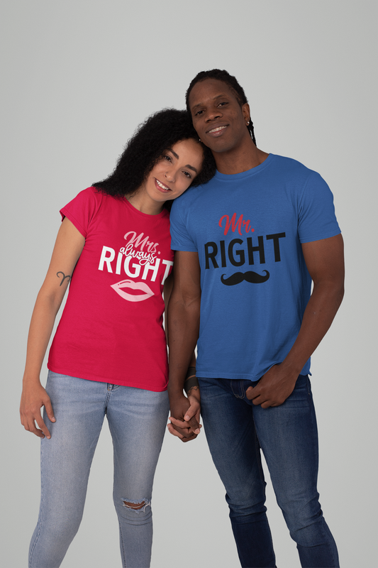 Mr. Right & Mrs. Always Right Shirts – Funny Couples Matching Tees – Marriage Humor