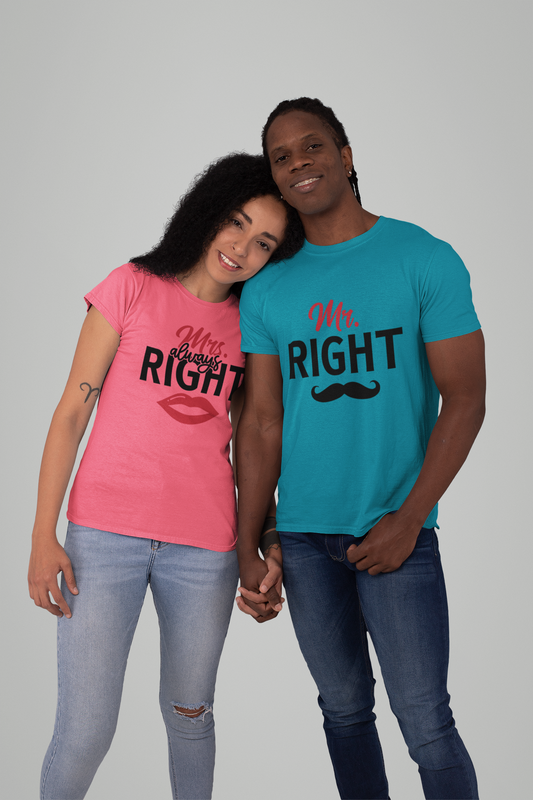Mr. Right & Mrs. Always Right Shirts – Funny Couples Matching Tees – Marriage Humor