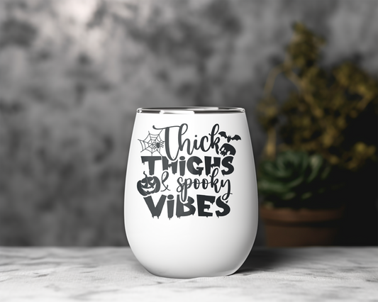 Thick Thighs & Spooky Vibes Wine Tumbler – Curvy & Creepy Cute