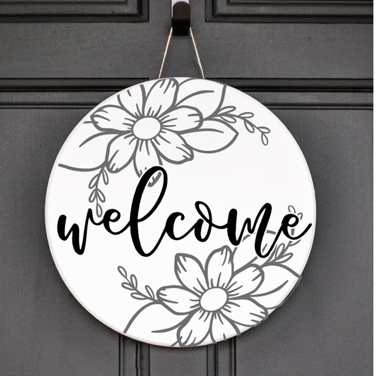 Classic Welcome Door Sign – Year-Round Front Porch Decor – Neutral Rustic Style
