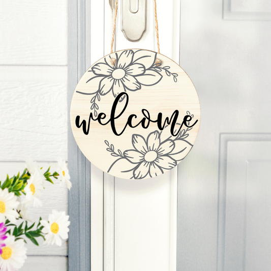Classic Welcome Door Sign – Year-Round Front Porch Decor – Neutral Rustic Style
