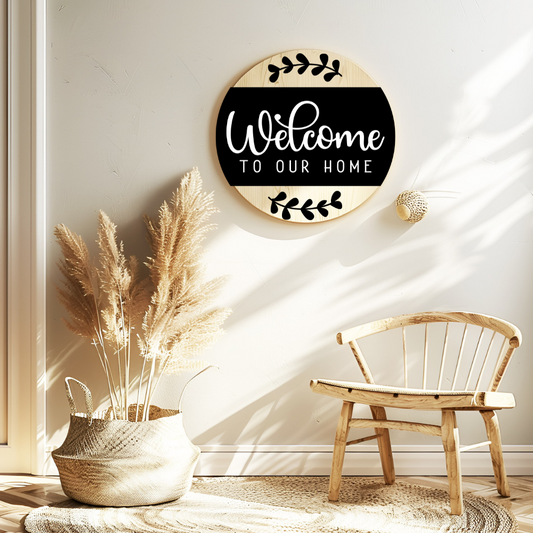 Welcome to Our Home Door Sign – Warm & Inviting Entryway Decor – Classic Porch Style