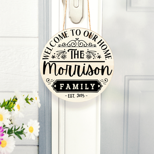 Custom Welcome to Our House Sign – Personalized Family Name & Est. Year Door Decor