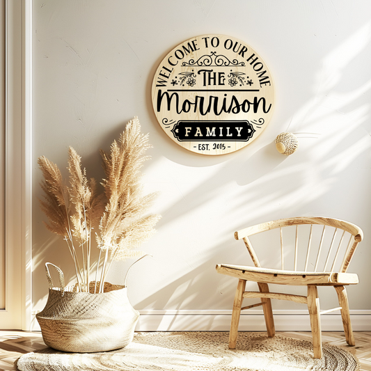 Custom Welcome to Our House Sign – Personalized Family Name & Est. Year Door Decor