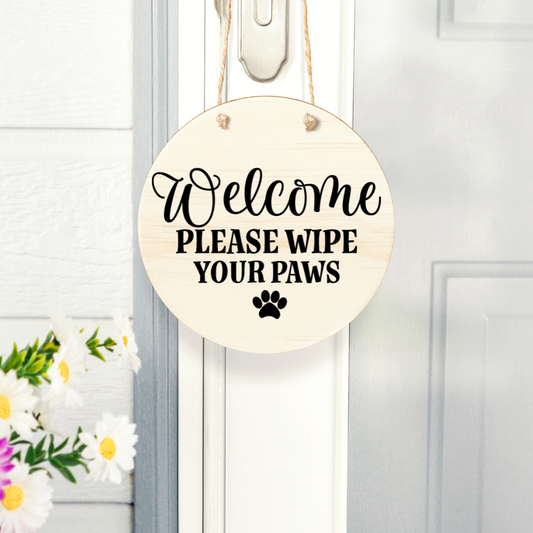 Wipe Your Paws Welcome Sign – Funny Pet-Friendly Door Decor – Dog or Cat Lover Gift