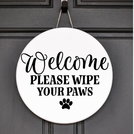 Wipe Your Paws Welcome Sign – Funny Pet-Friendly Door Decor – Dog or Cat Lover Gift
