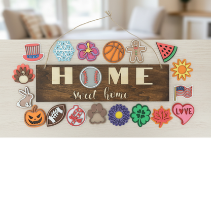 Home Sweet Home Interchangeable Seasonal Door Sign – 19 Decorative Icons Set