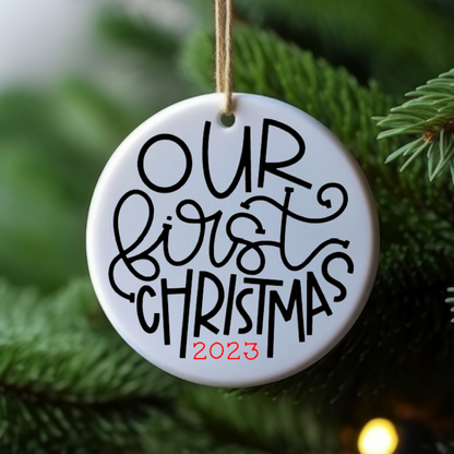 Personalized Our First Christmas Ornament – Custom Couple Keepsake Ornament with Optional Year
