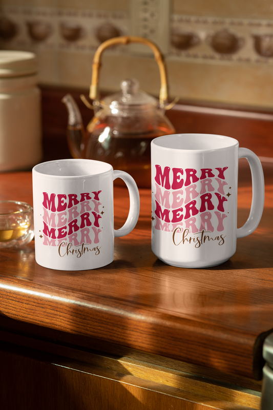 Retro Merry Christmas Mug – Vintage Holiday Mug – Festive Coffee Cup