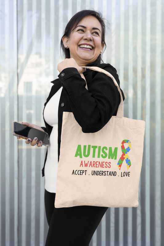Autism Accept. Understand. Love. Tote Bag – Inclusive Awareness Gift
