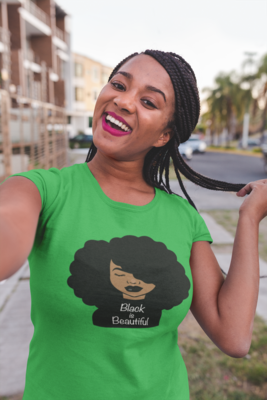 Black Is Beautiful Shirt – Full Afro Hair Graphic Tee for Women | Proud Black Girl Magic T-Shirt"