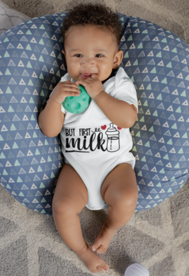 But First, Milk Onesie – Funny Newborn Outfit – Cute Baby Shower Gift