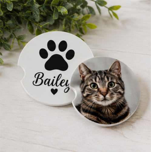 Custom Photo Ceramic Car Coaster – Personalized Car Cup Holder Insert with Your Photo