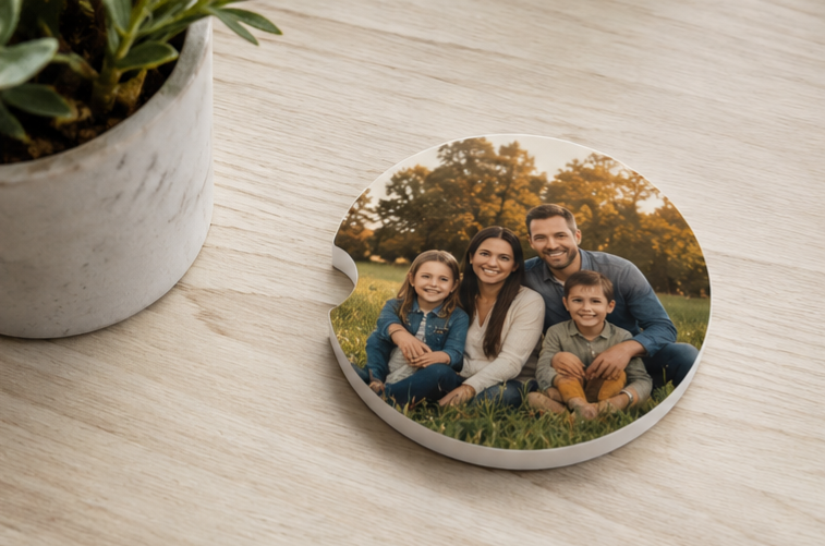 Custom Photo Ceramic Car Coaster – Personalized Car Cup Holder Insert with Your Photo