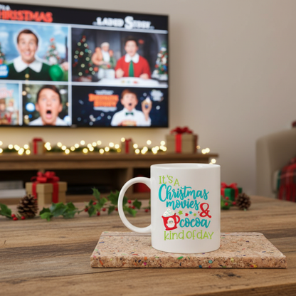 Christmas Movies & Cocoa Mug | Festive Holiday Coffee Cup | Hot Chocolate and Movie Night Mug