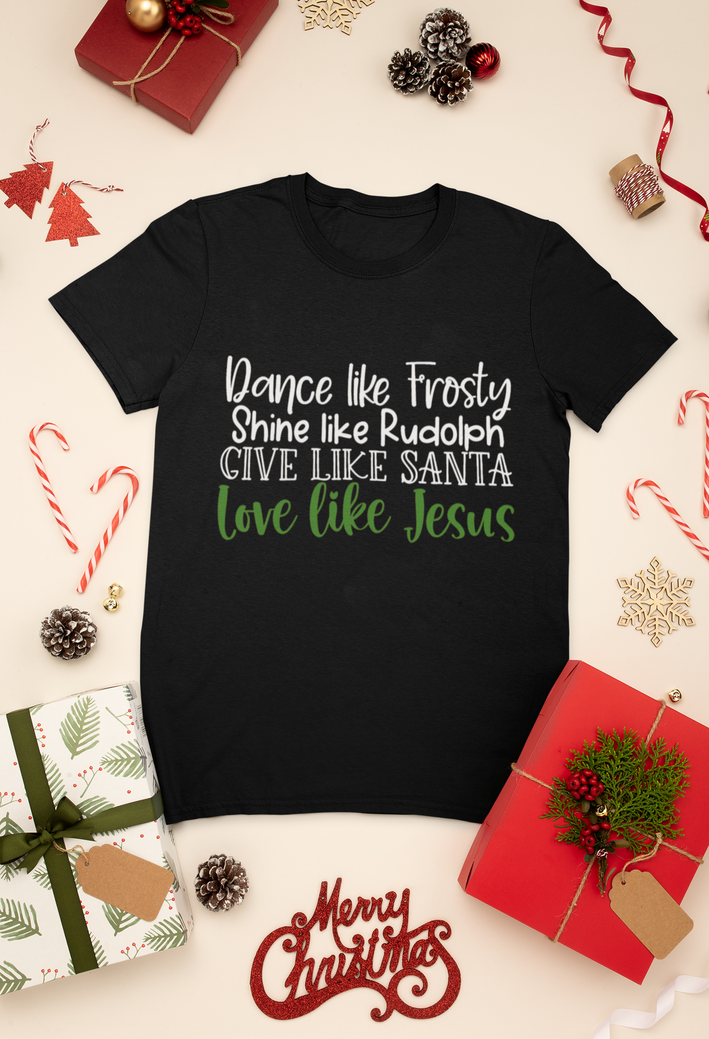 Dance Like Frosty Love Like Jesus Shirt | Faith & Fun Christmas Tee | Christian Holiday Graphic T-Shirt