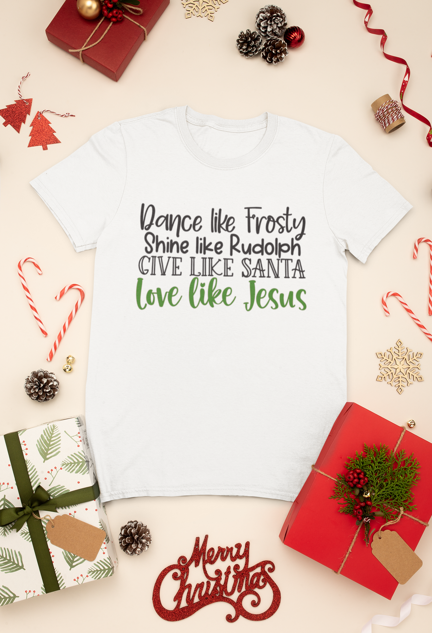 Dance Like Frosty Love Like Jesus Shirt | Faith & Fun Christmas Tee | Christian Holiday Graphic T-Shirt
