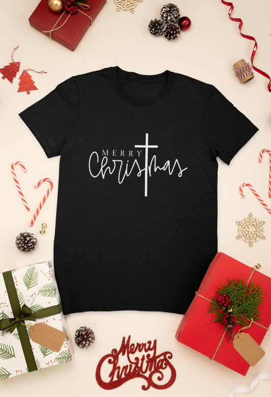 Merry Christmas Cross Shirt | Faith-Based Holiday Tee | Christian Christmas Graphic T-Shirt