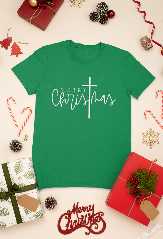 Merry Christmas Cross Shirt | Faith-Based Holiday Tee | Christian Christmas Graphic T-Shirt
